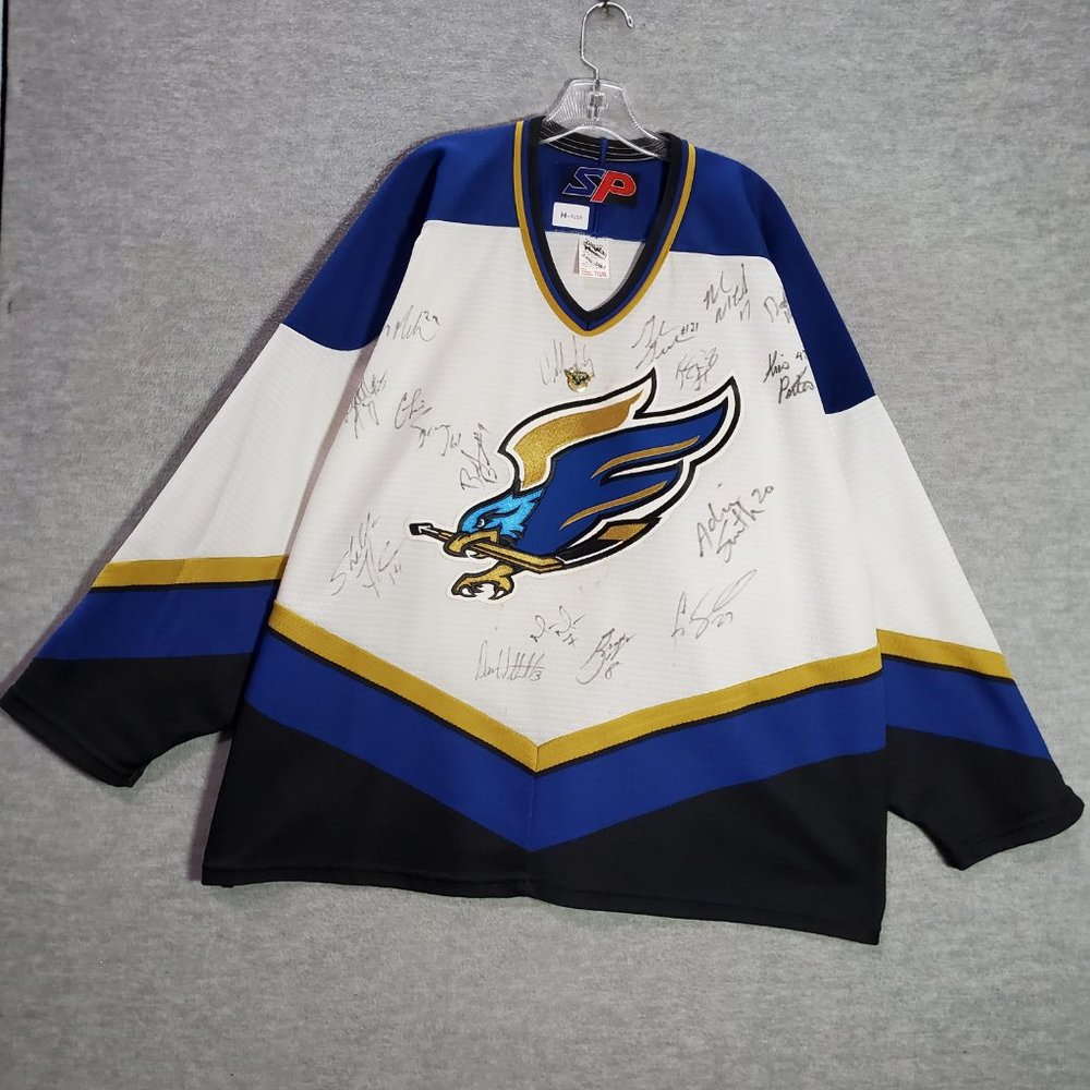 VINTAGE‎ Fresno Falcons Men Jersey XL White SIGNED Mission Hockey Logo RARE READ